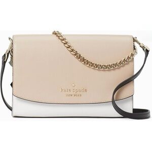 Kate Spade Carson Convertible Tan and White Crossbody Bag with Gold Chain